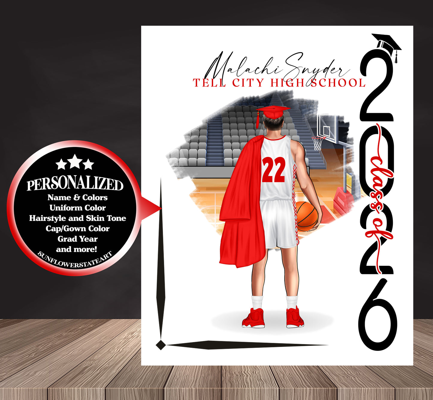 Basketball Poster, Senior Night Gift, Graduation Table Decor, Signing Day RJ