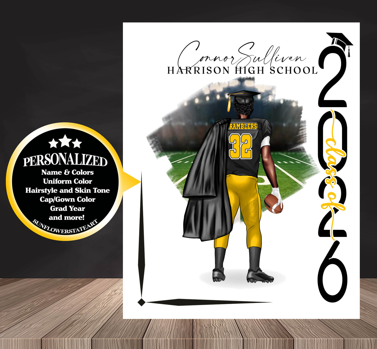 Football Poster, Personalized Senior Night Gift, Graduation Table Decor, Signing Day RJ