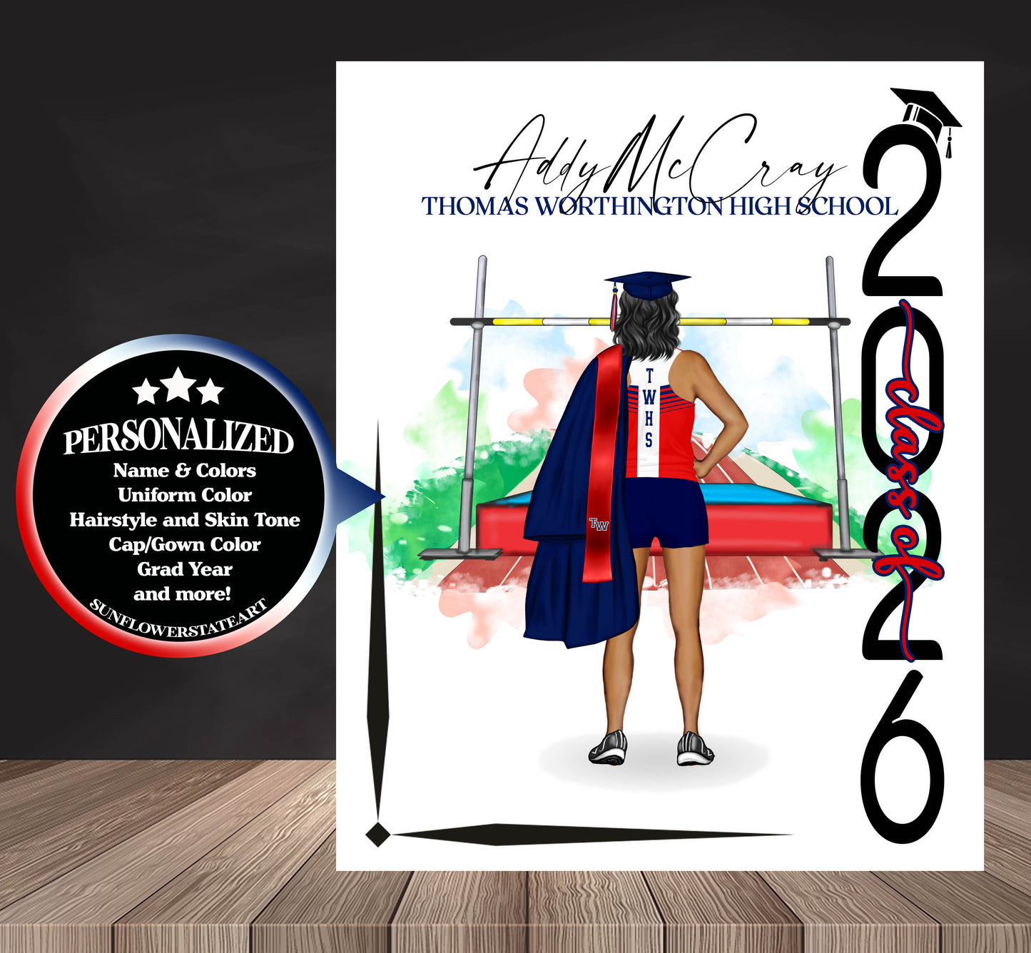 Track & Field High Jump Poster, Senior Night Gift, Graduation Table Decor, Signing Day RJ