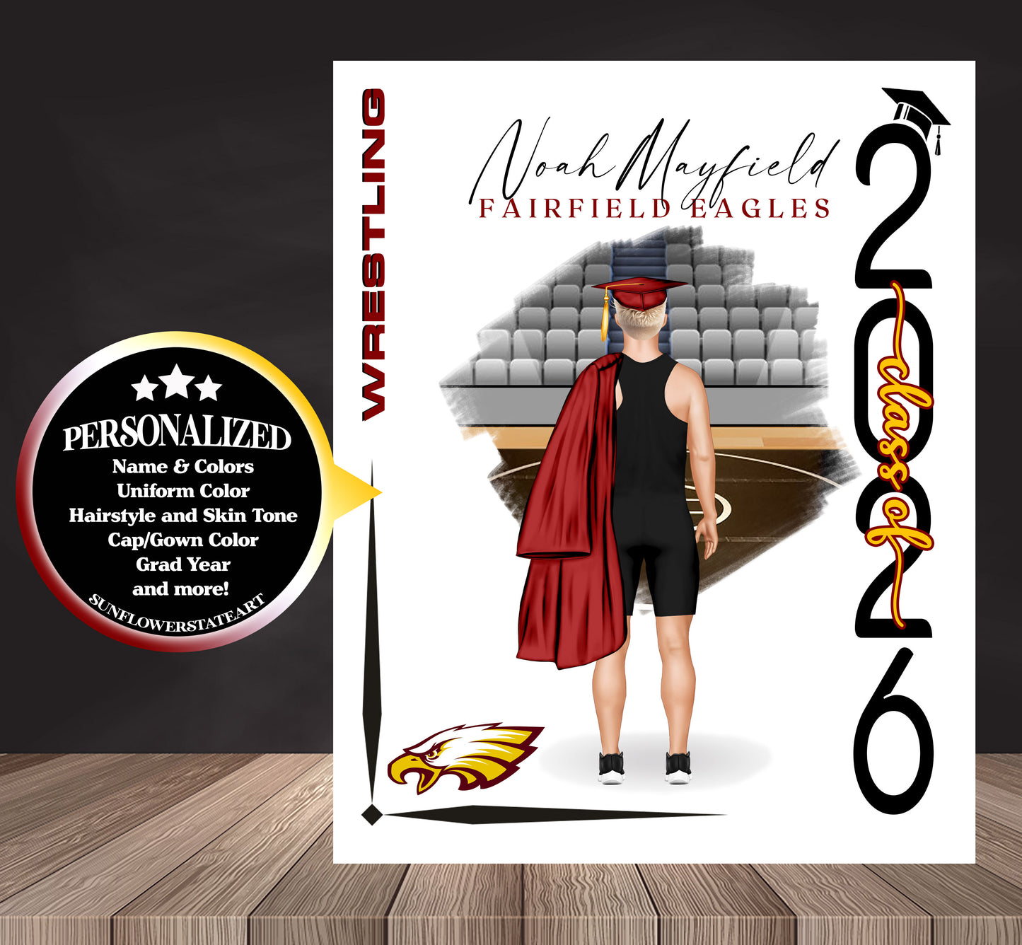 Wrestling Poster, Wrestler Graduation Gift, Senior Night Gift, Graduation Table, Signing Day RJ