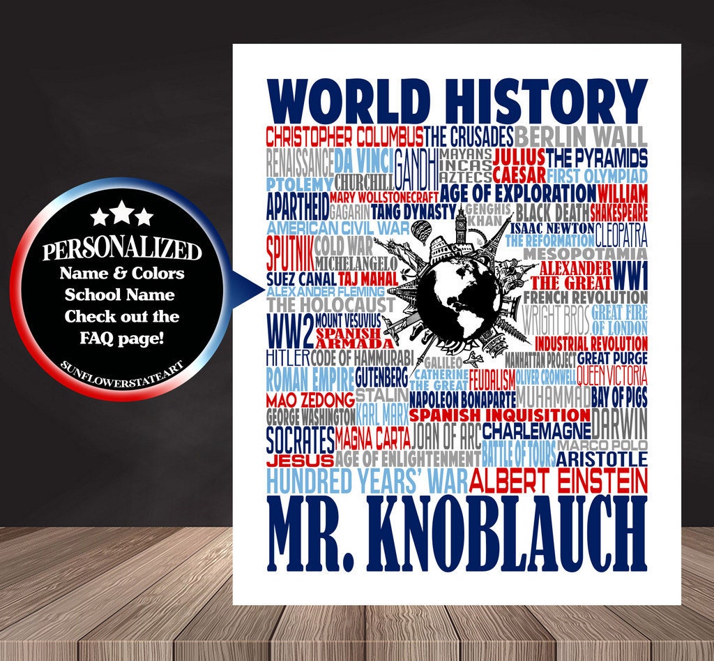 World History Poster - Personalized World History Teacher Gift