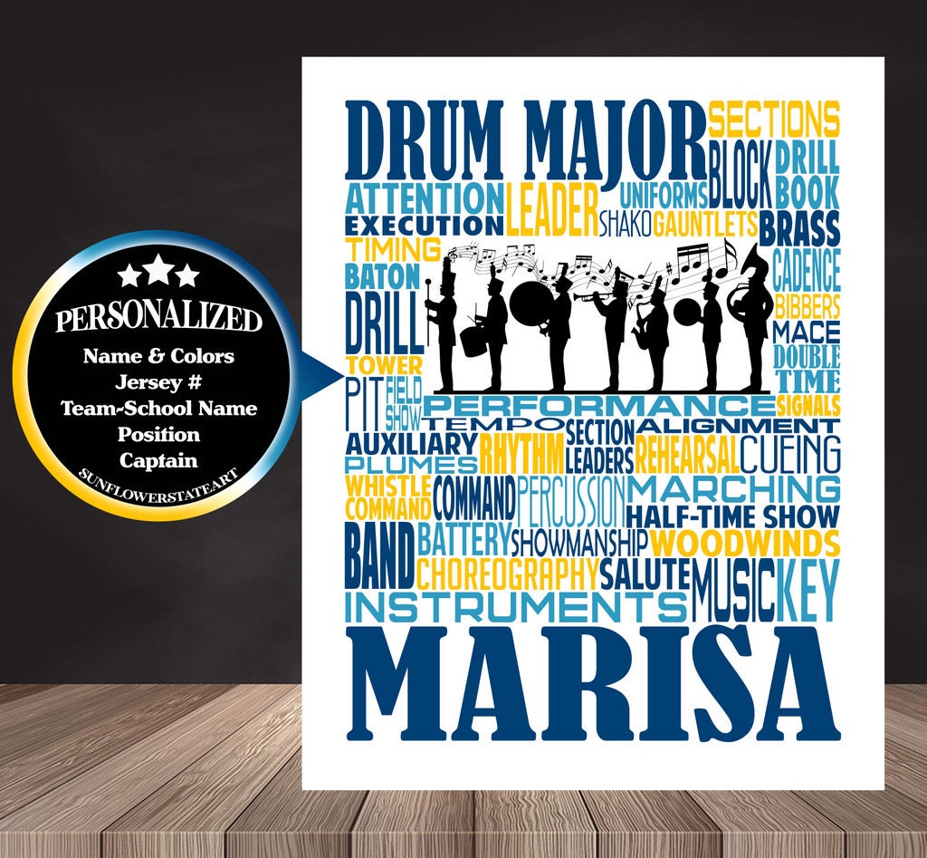 Drum Major Poster, Personalized Drum Major Gift