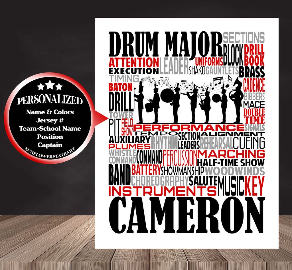 Drum Major Poster, Personalized Drum Major Gift