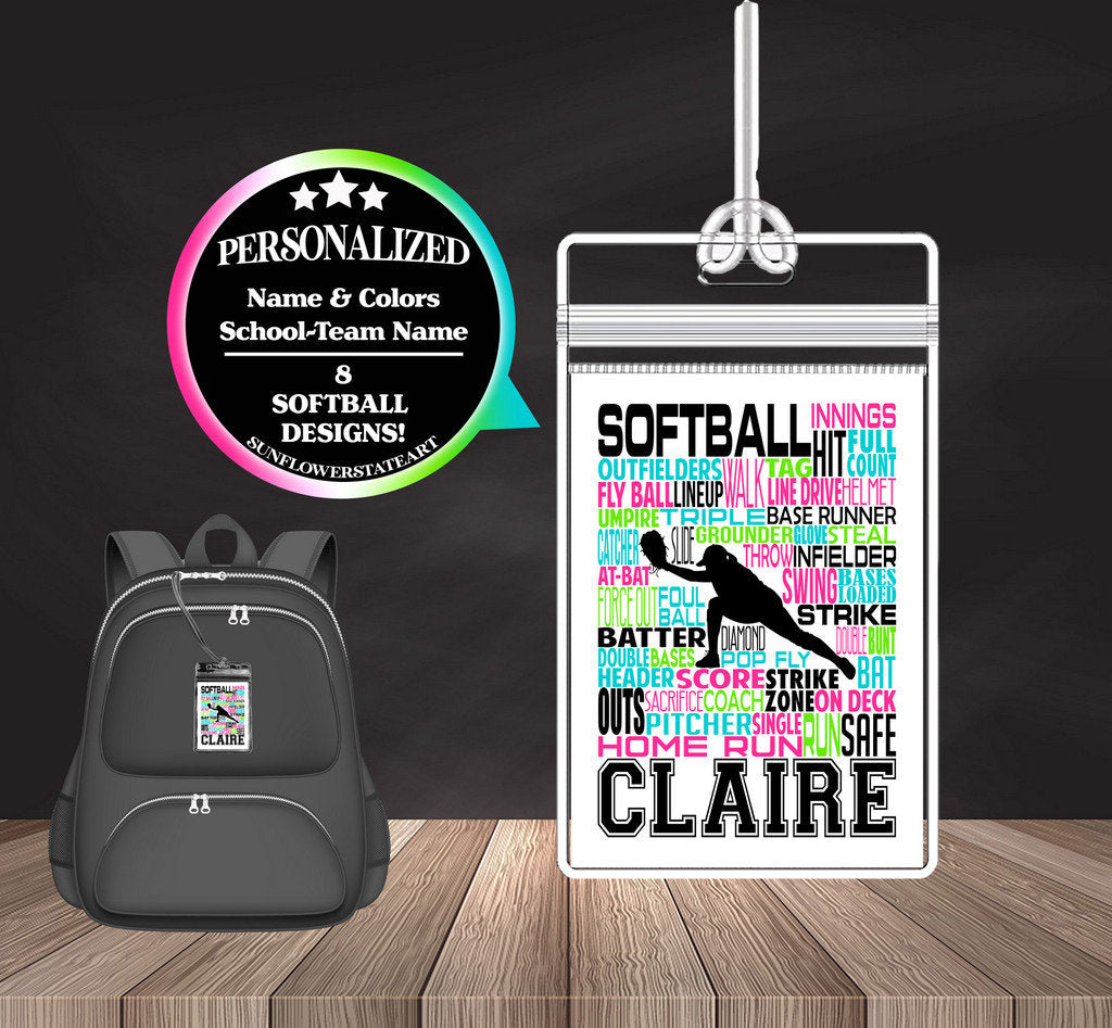 Softball Bag Tag - Softball Team Tags - Backpack Bag Tags