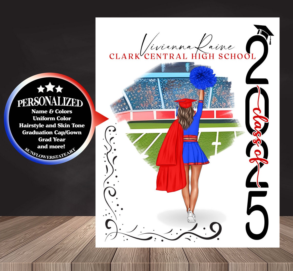 Cheerleader Poster, Senior Night Gift, Graduation Table Decor, Signing Day RJ