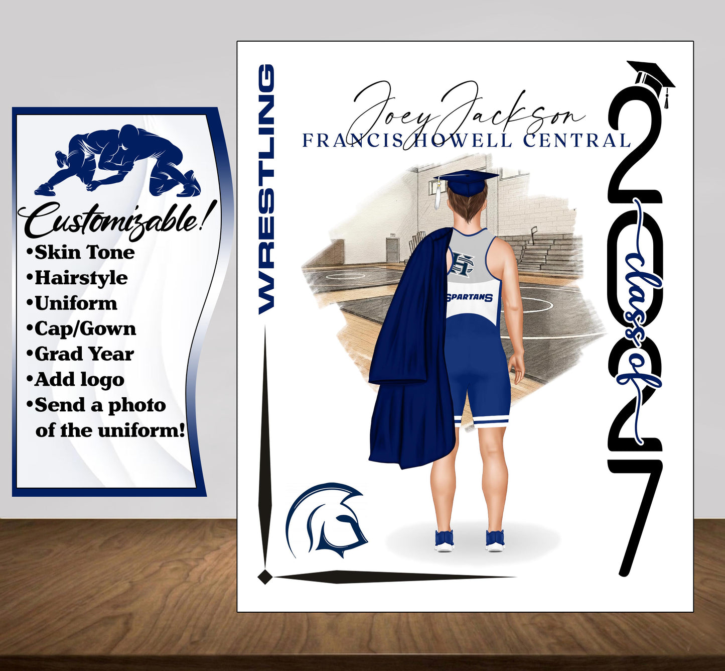 Wrestling Poster, Wrestler Graduation Gift, Senior Night Gift, Graduation Table, Signing Day RJ