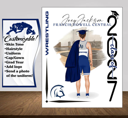 Wrestling Poster, Wrestler Graduation Gift, Senior Night Gift, Graduation Table, Signing Day RJ