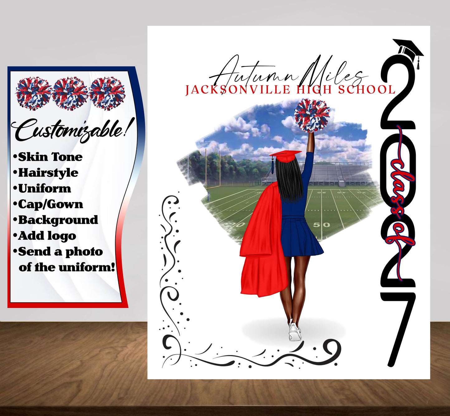 Cheerleader Poster, Senior Night Gift, Graduation Table Decor, Signing Day RJ