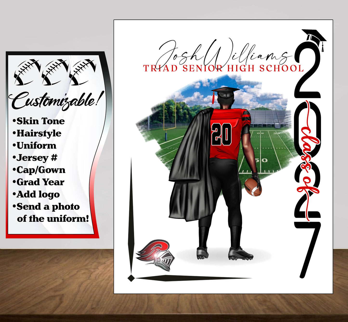 Football Poster, Personalized Senior Night Gift, Graduation Table Decor, Signing Day RJ