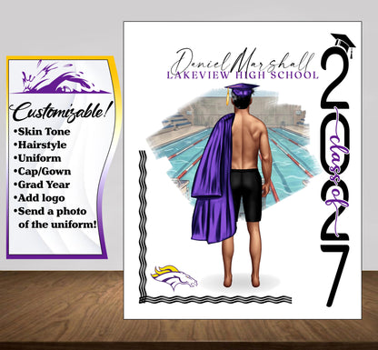 Swimming Poster, Senior Night Gift, Graduation Table Decor, Signing Day RJ