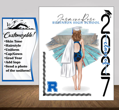 Swimming Poster, Senior Night Gift, Graduation Table Decor, Signing Day RJ