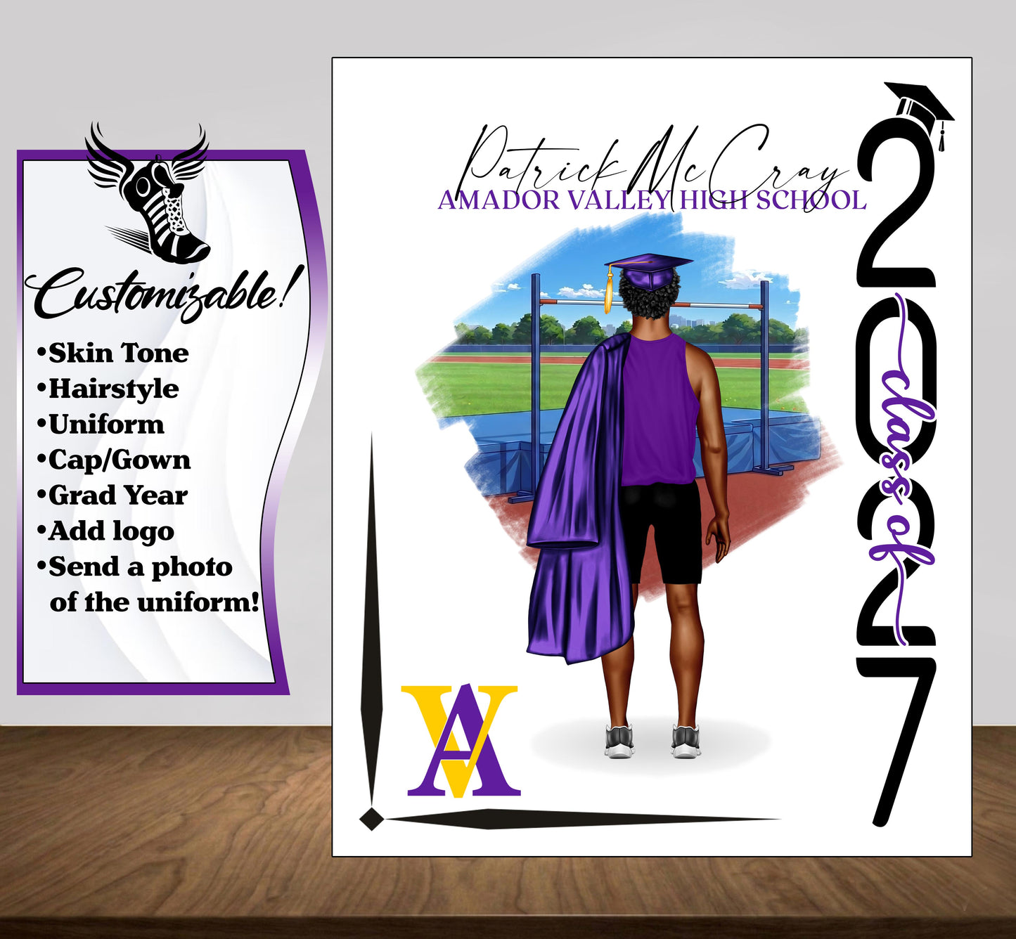 Track & Field High Jump Poster, Senior Night Gift, Graduation Table Decor, Signing Day RJ