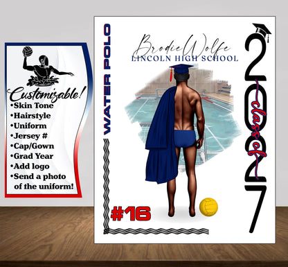 Water Polo Poster, Senior Night Gift, Graduation Table Decor, Signing Day RJ