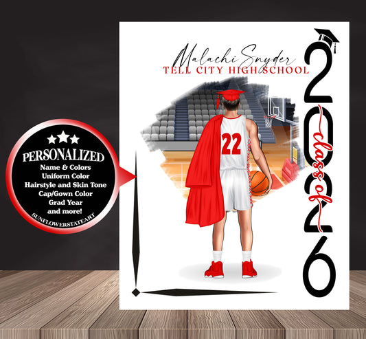 Basketball Poster, Senior Night Gift, Graduation Table Decor, Signing Day RJ
