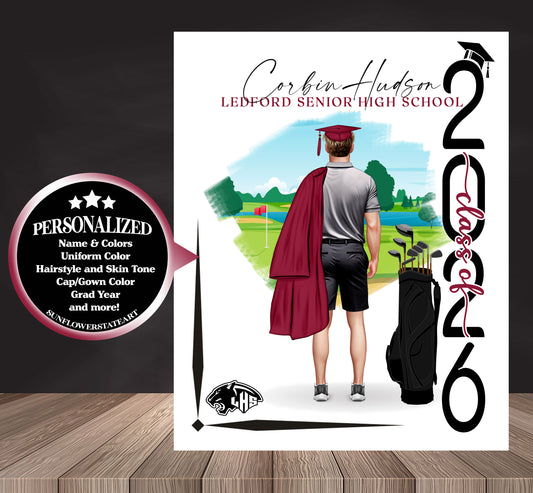 Golf Poster, Senior Night Gift, Graduation Table Decor, Signing Day Gift RJ