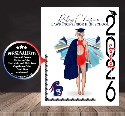 Swimming Poster, Senior Night Gift, Graduation Table Decor, Signing Day RJ
