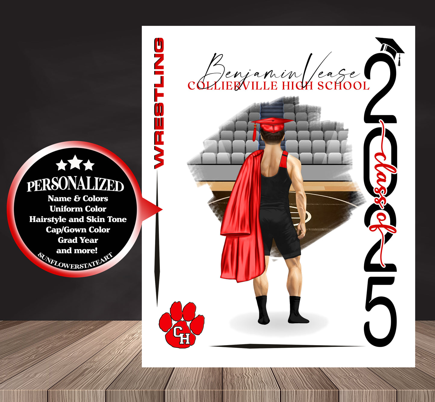 Wrestling Poster, Wrestler Graduation Gift, Senior Night Gift, Graduation Table, Signing Day RJ