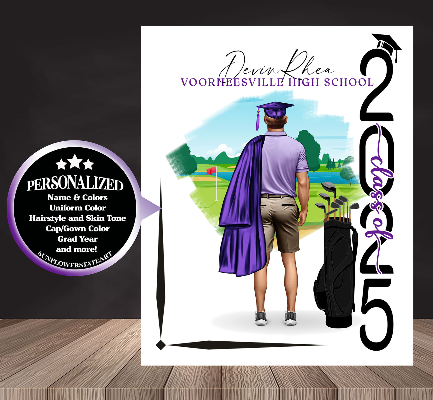 Golf Poster, Senior Night Gift, Graduation Table Decor, Signing Day Gift RJ