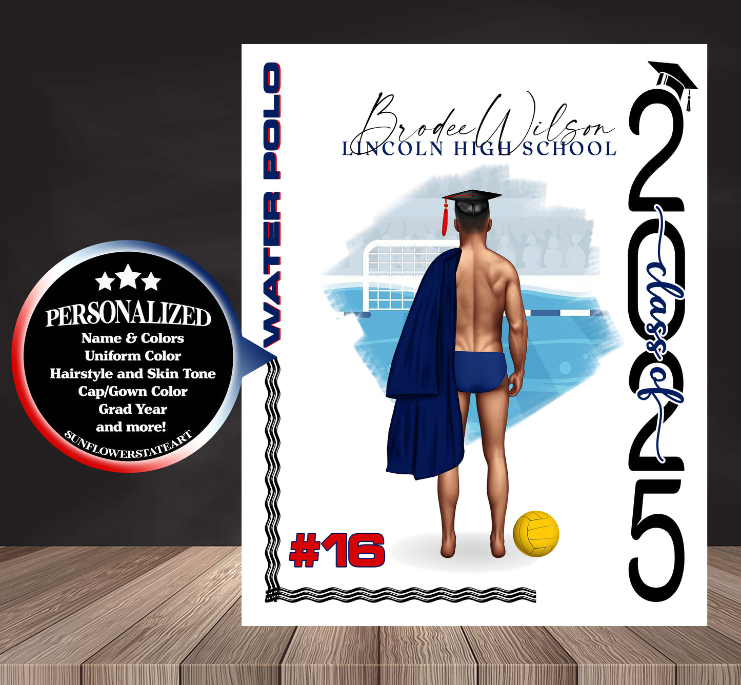 Water Polo Poster, Senior Night Gift, Graduation Table Decor, Signing Day RJ