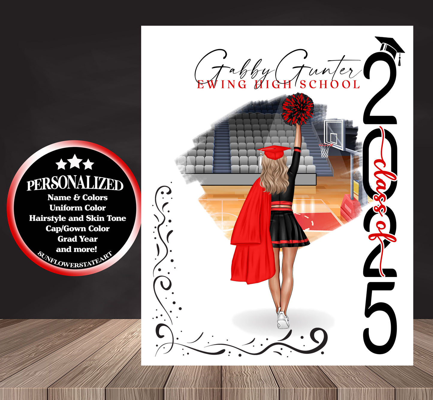 Cheerleader Poster, Senior Night Gift, Graduation Table Decor, Signing Day RJ