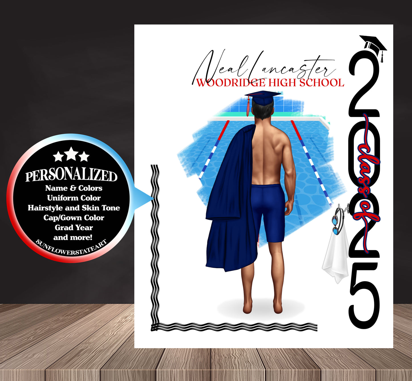 Swimming Poster, Senior Night Gift, Graduation Table Decor, Signing Day RJ
