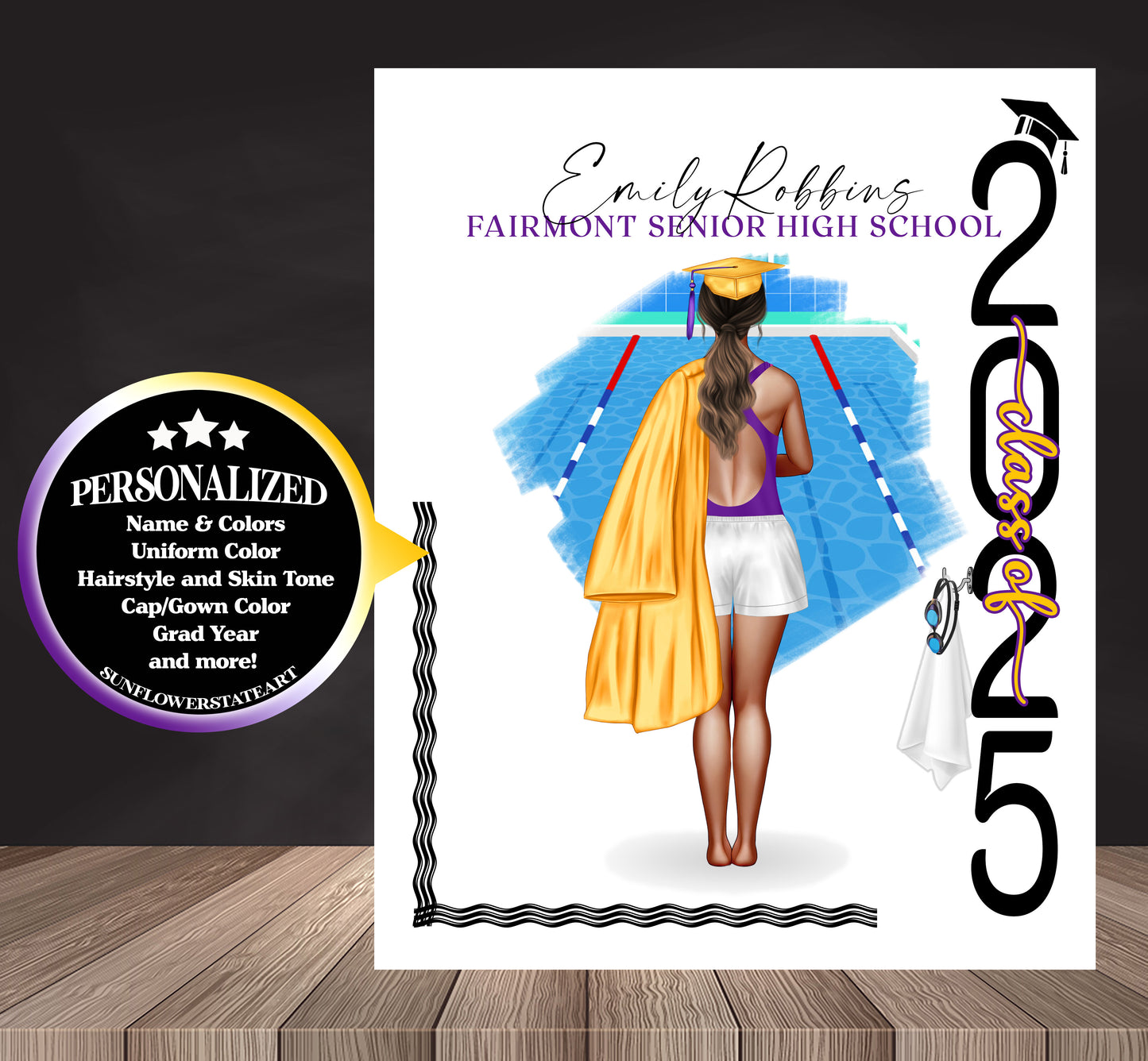 Swimming Poster, Senior Night Gift, Graduation Table Decor, Signing Day RJ