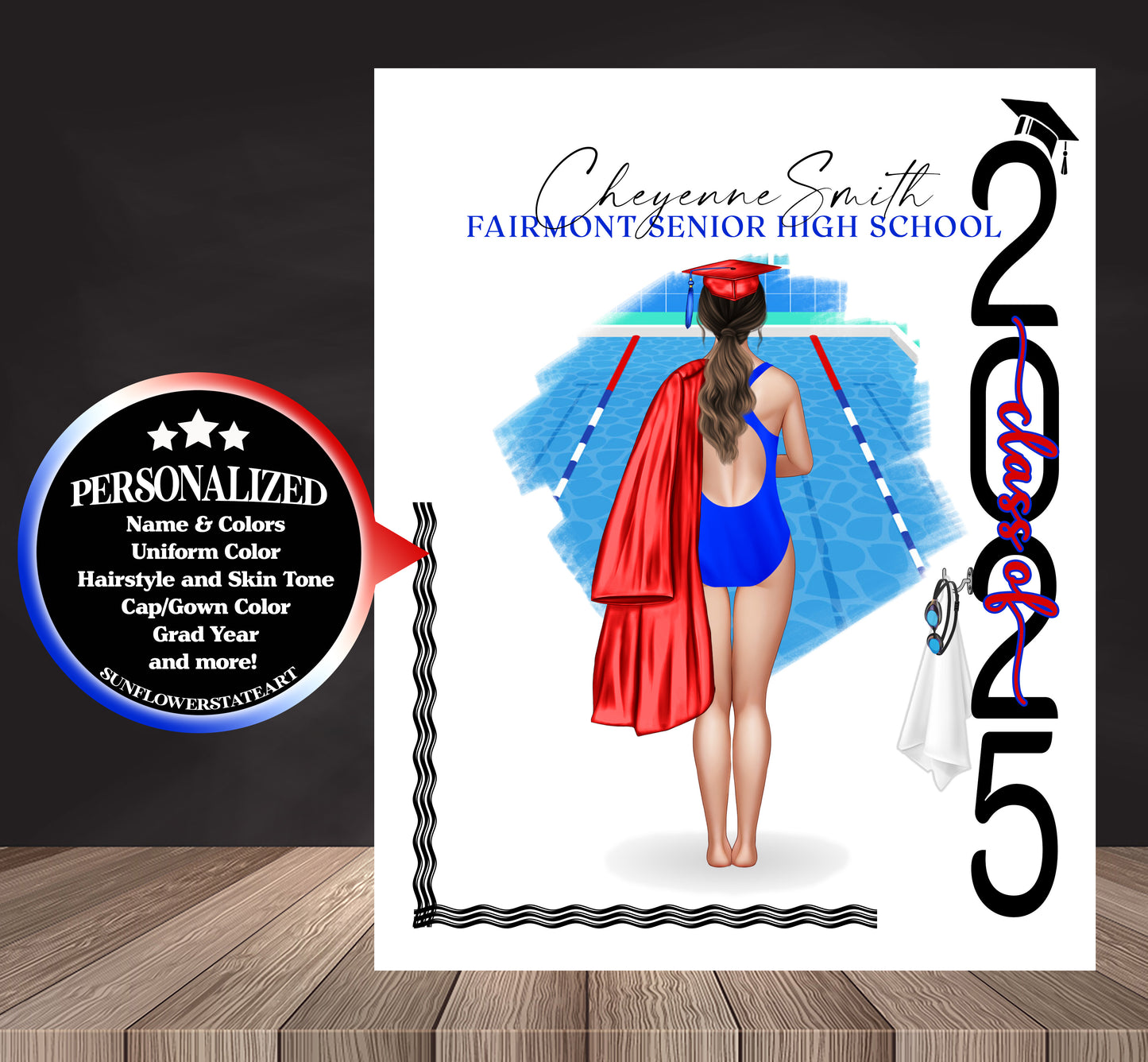 Swimming Poster, Senior Night Gift, Graduation Table Decor, Signing Day RJ