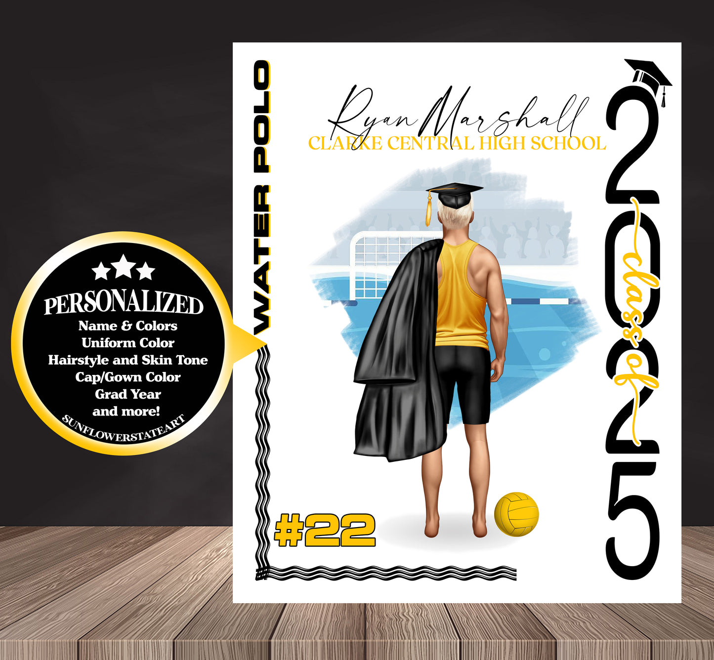 Water Polo Poster, Senior Night Gift, Graduation Table Decor, Signing Day RJ