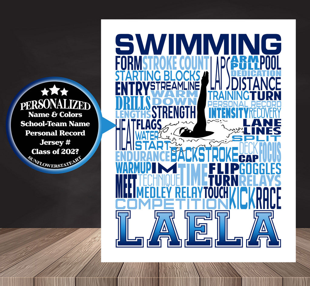 Swimming Poster - Personalized Swimmer Gift - All Strokes Available!