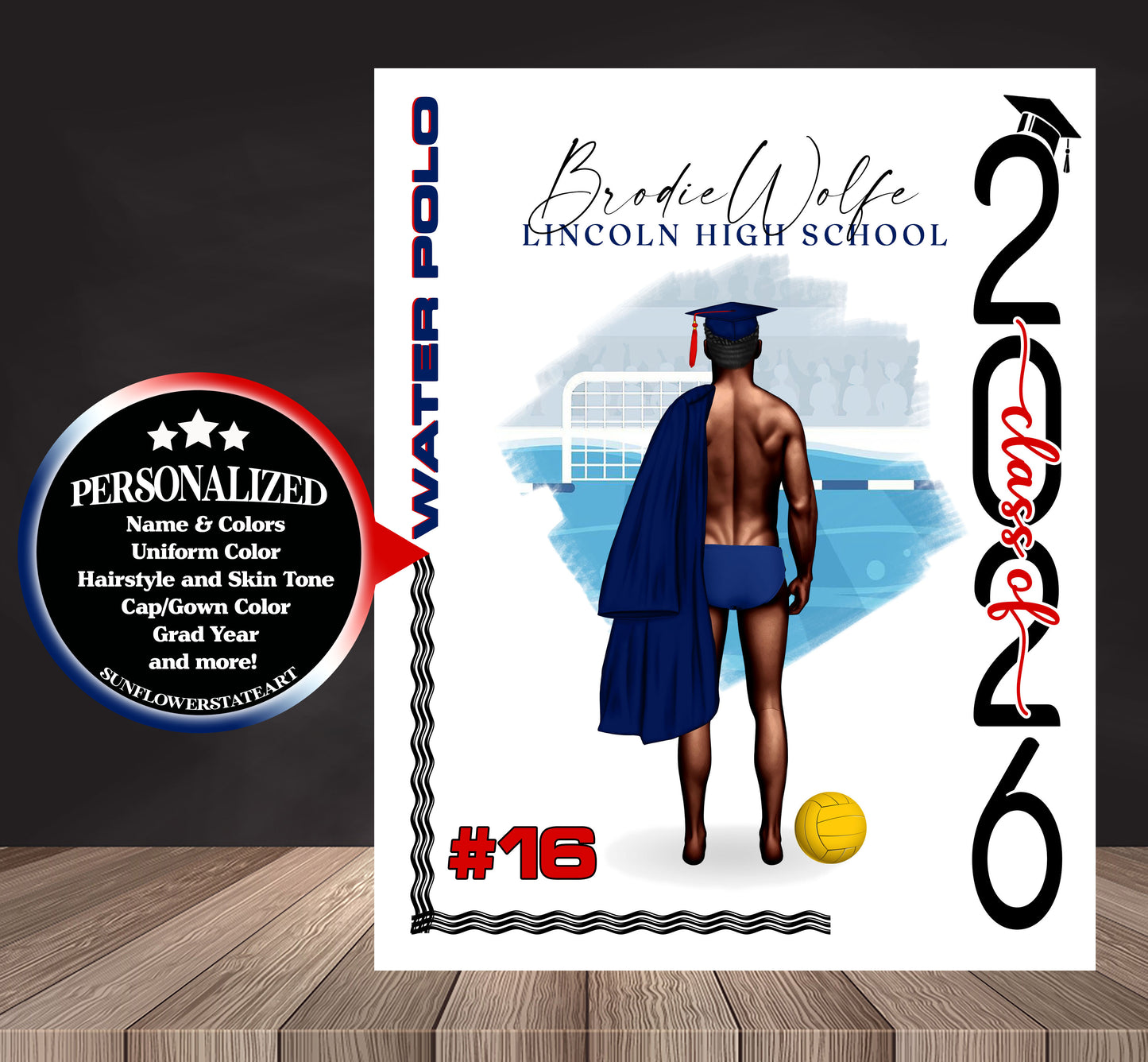 Water Polo Poster, Senior Night Gift, Graduation Table Decor, Signing Day RJ