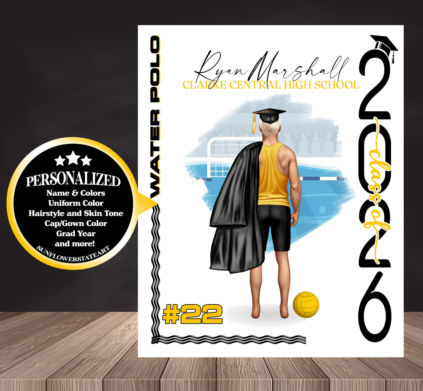 Water Polo Poster, Senior Night Gift, Graduation Table Decor, Signing Day RJ