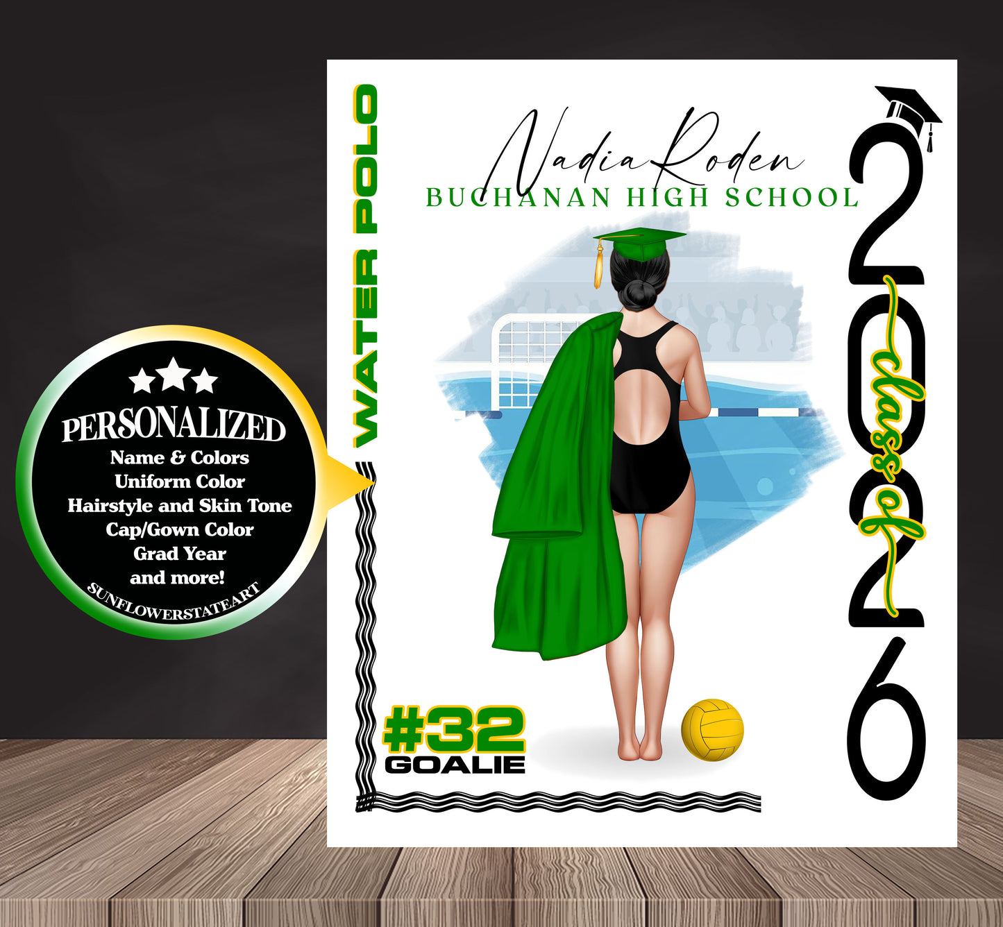 Water Polo Poster, Senior Night Gift, Graduation Table Decor, Signing Day RJ