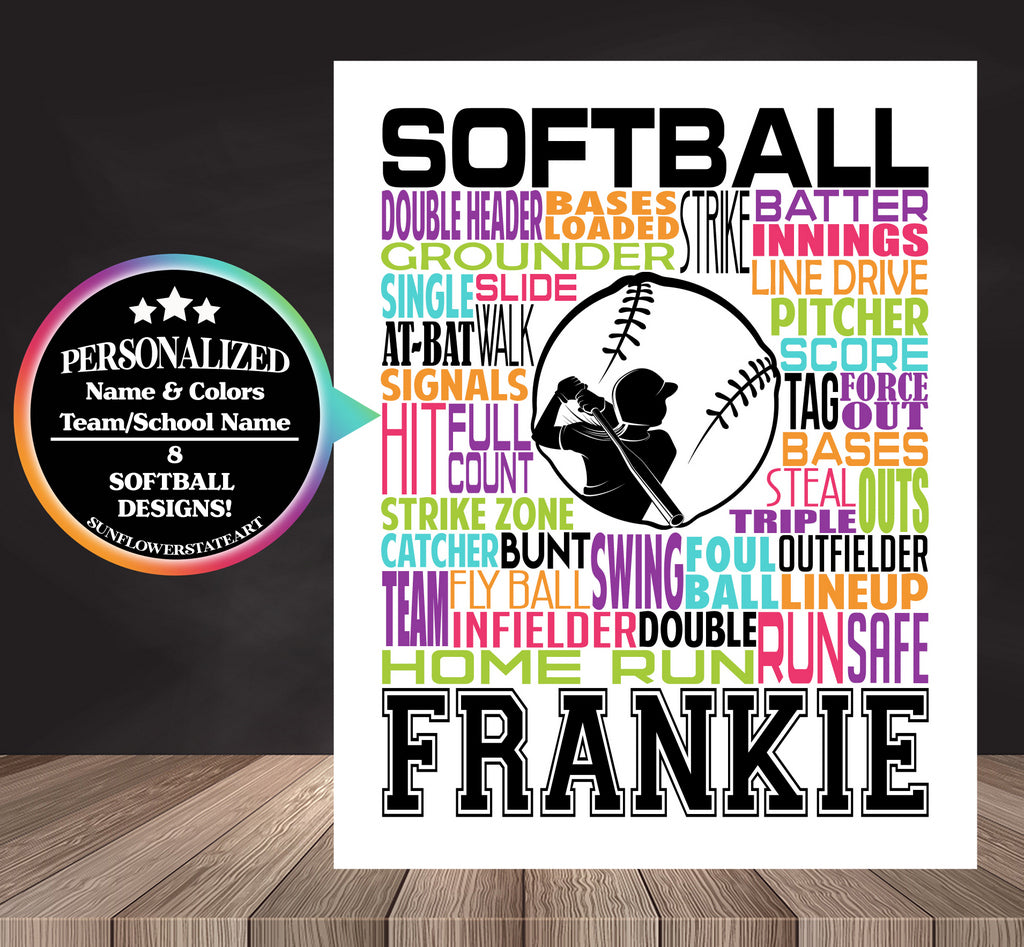 Softball Poster,  Personalized Softball Gift