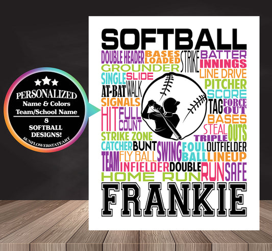 Softball Poster,  Personalized Softball Gift