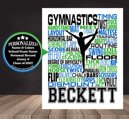 Gymnastics Poster, Personalized Gymnast Gift