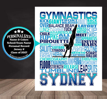Gymnastics Poster, Personalized Gymnast Gift
