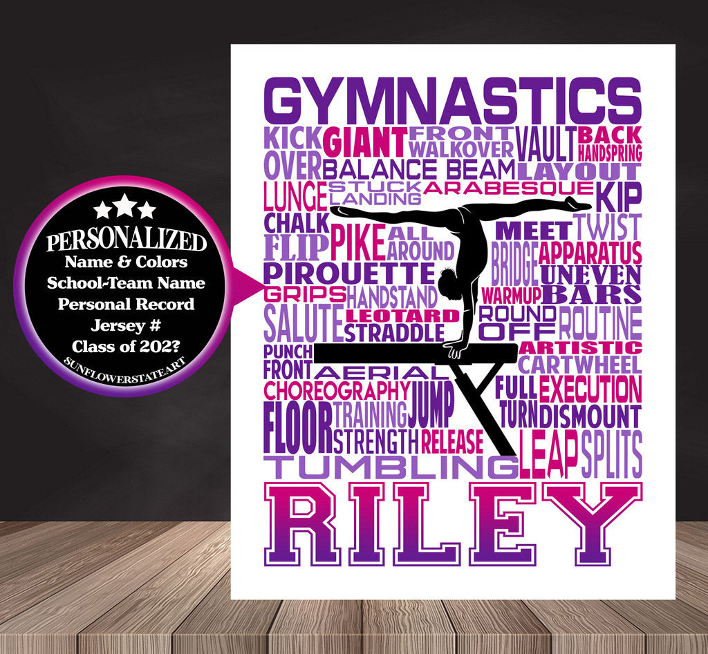 Gymnastics Poster, Personalized Gymnast Gift