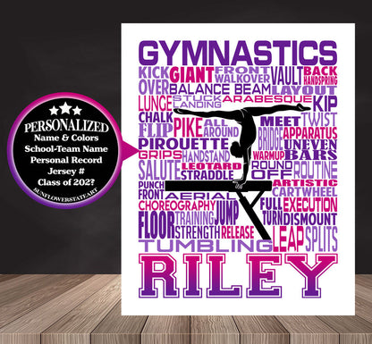Gymnastics Poster, Personalized Gymnast Gift