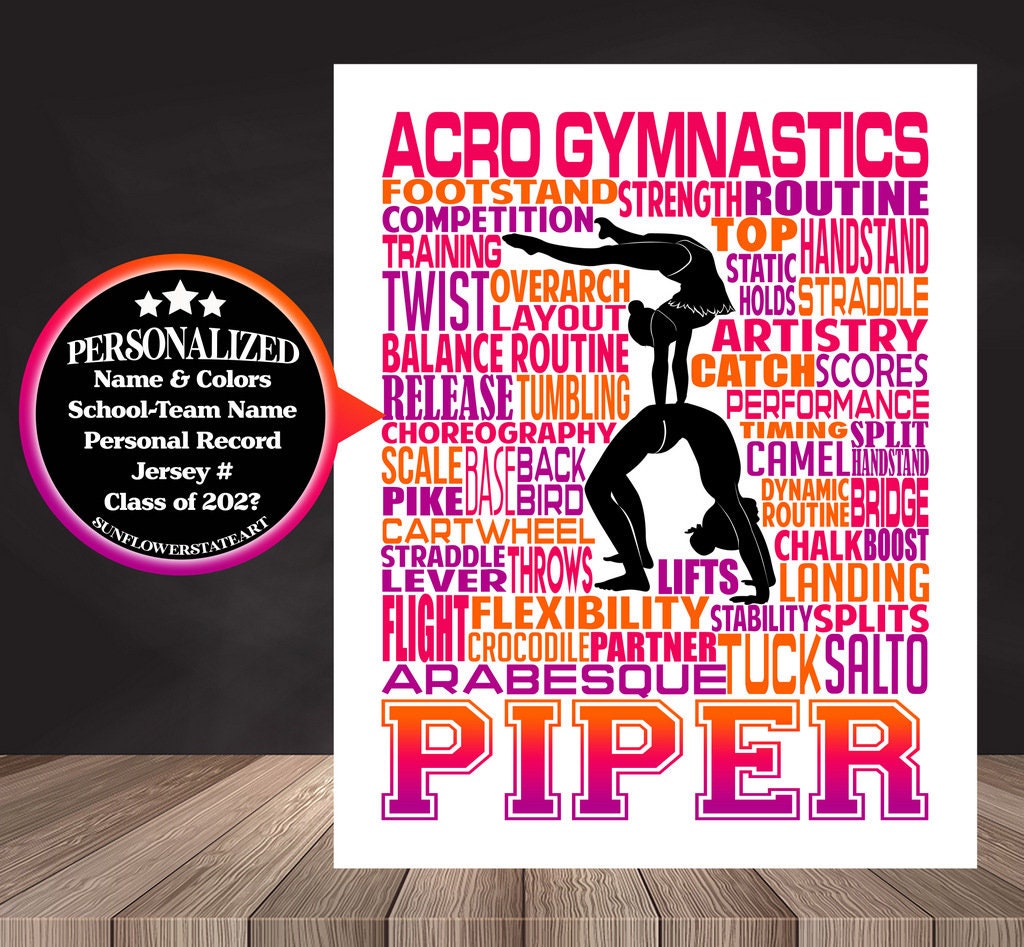 Gymnastics ACRO Poster, Personalized Acro Gymnast Gift