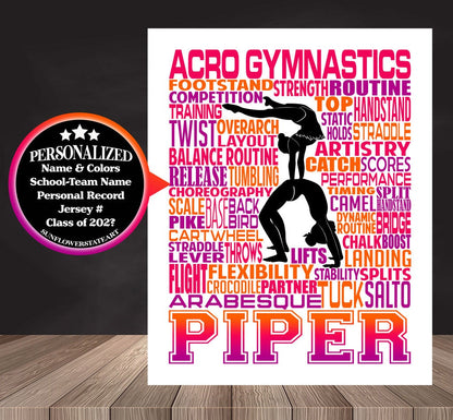 Gymnastics ACRO Poster, Personalized Acro Gymnast Gift