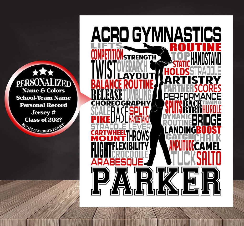 Gymnastics ACRO Poster, Personalized Acro Gymnast Gift