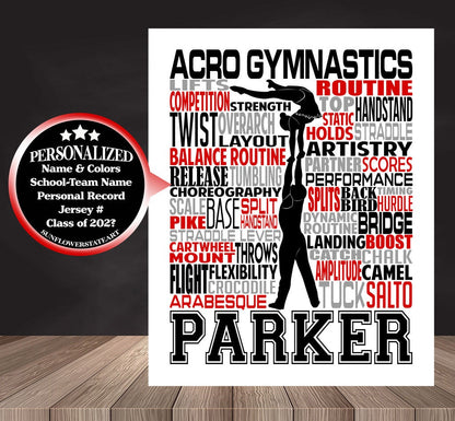 Gymnastics ACRO Poster, Personalized Acro Gymnast Gift
