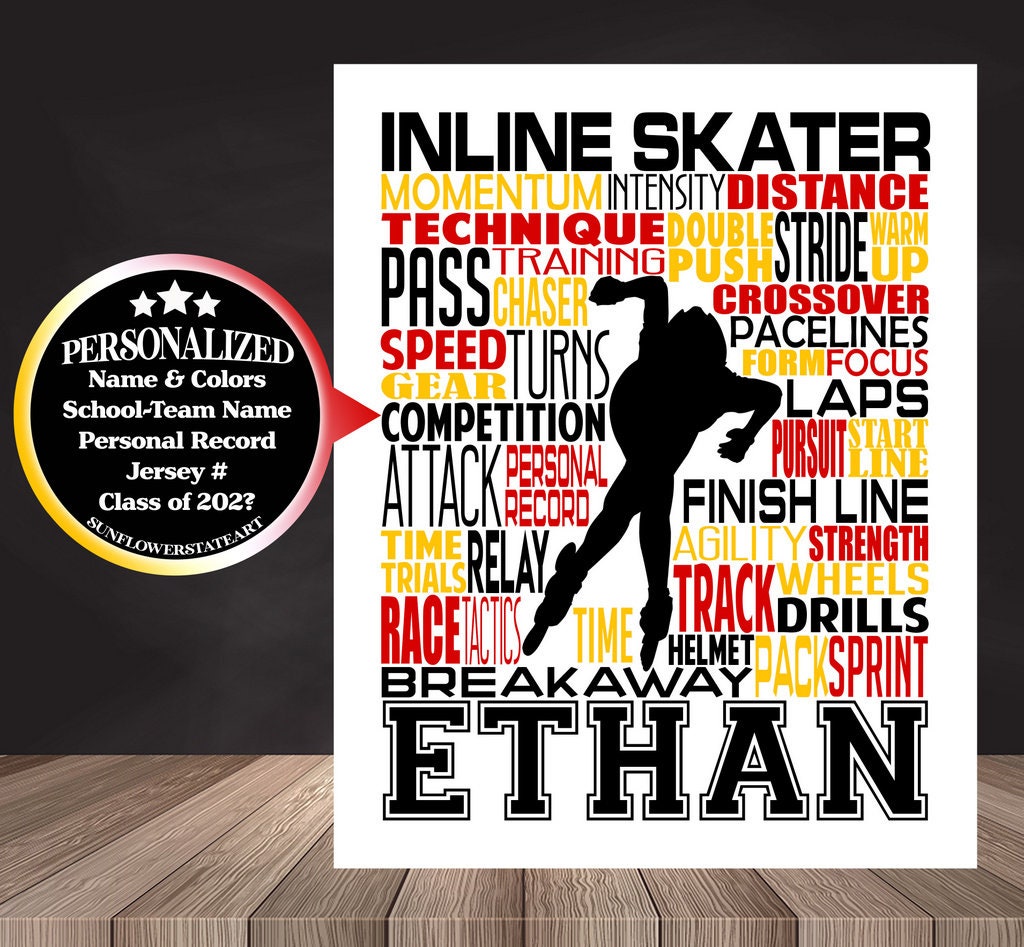 Inline Speed Skater Poster, Personalized Skating Gift