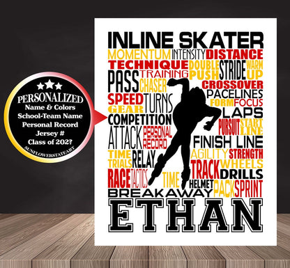 Inline Speed Skater Poster, Personalized Skating Gift