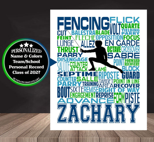 Fencing Poster, Personalized Fencer Gift