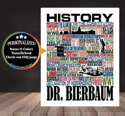 History Poster, Personalized U.S. History Teacher Gift