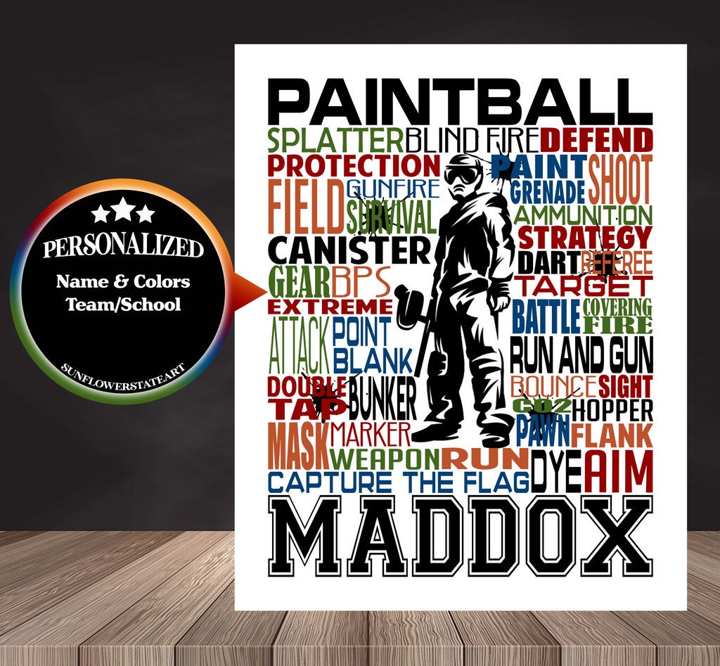 Paintball Poster, Personalized Paintball Gift