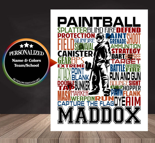 Paintball Poster, Personalized Paintball Gift