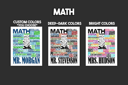 Math Teacher Poster, Personalized Math Gift