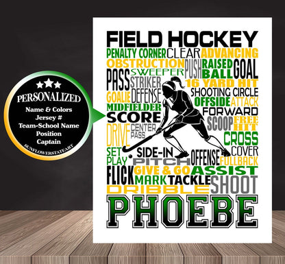 Field Hockey Poster, Personalized Field Hockey Gift